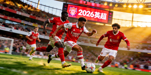 2026年英超联赛激烈争冠场景，阿森纳与利物浦球员对抗瞬间